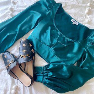 Emerald Green Puff Long Sleeve - Satin